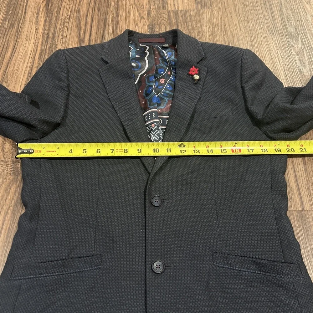 Ted Baker London Linen Herringbone Jacket Size 3 Navy Gray 2 Button Blazer